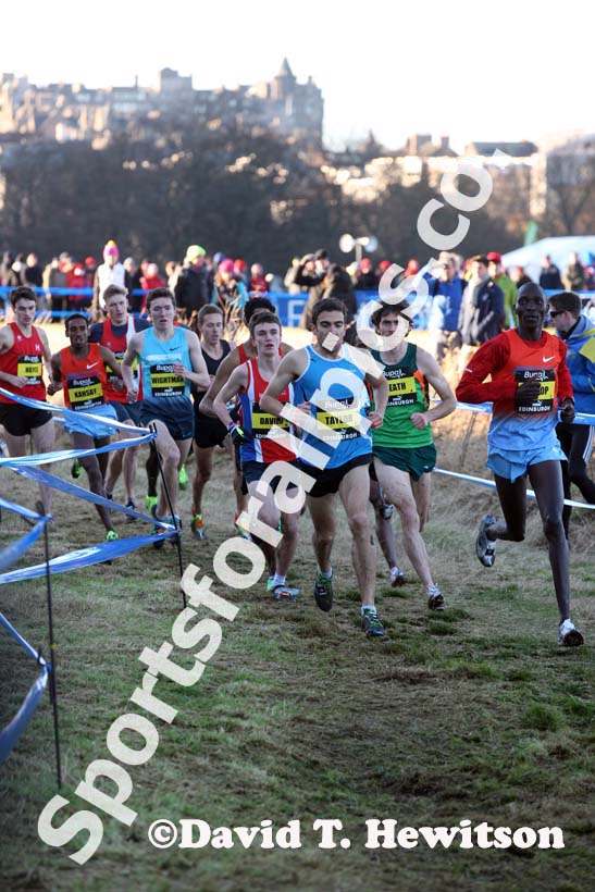 Jonny Taylor and Asbel Kiprop lead the invitational mens 4k BUPA Great Edinburgh Cross Country. Photo: David T. Hewitson/Sports for All Pics
